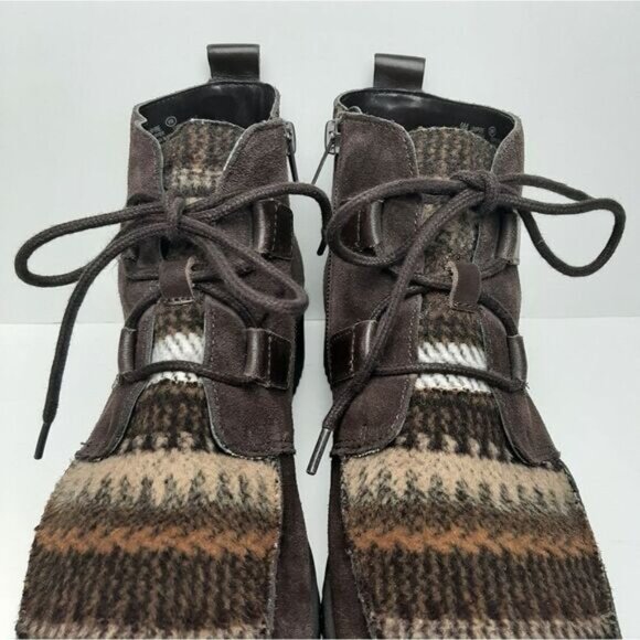 AEROSOLES / Umpire Boho Platform Ankle Boot Fair Isle Brown Suede Bootie Sz 9 - Picture 6 of 13